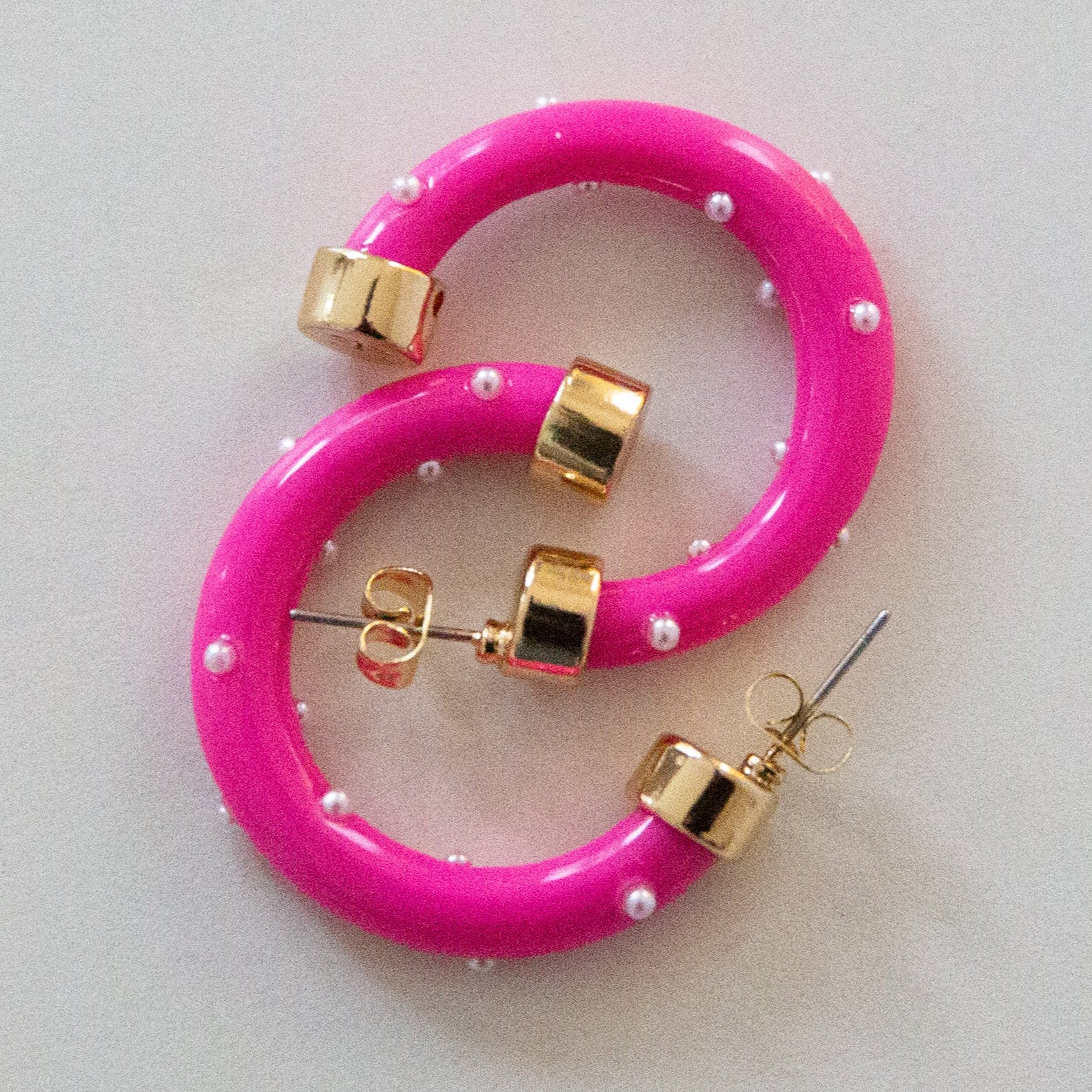 Mini Hoops - Hot Pink with Pearls