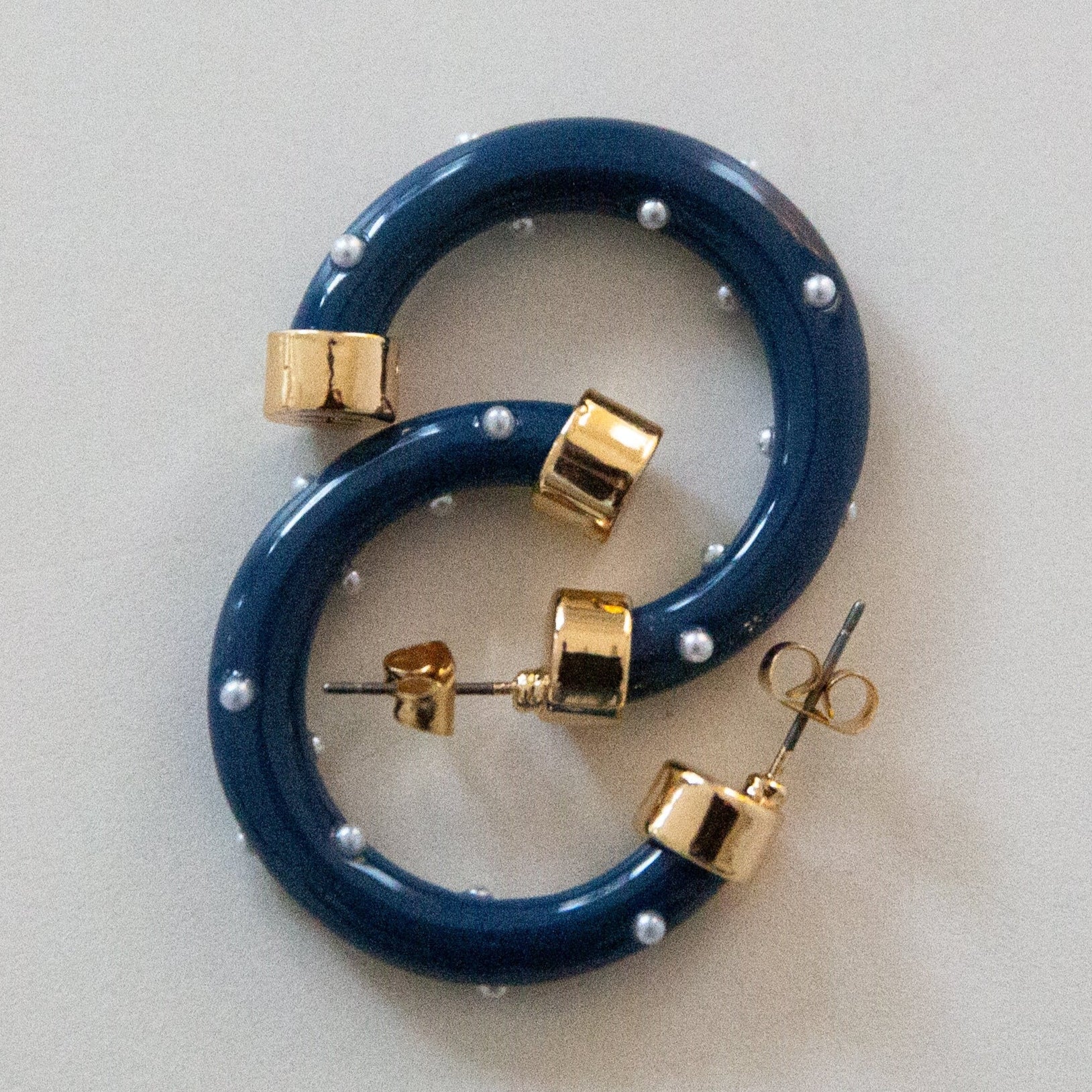 Mini Hoops - Navy with Pearls