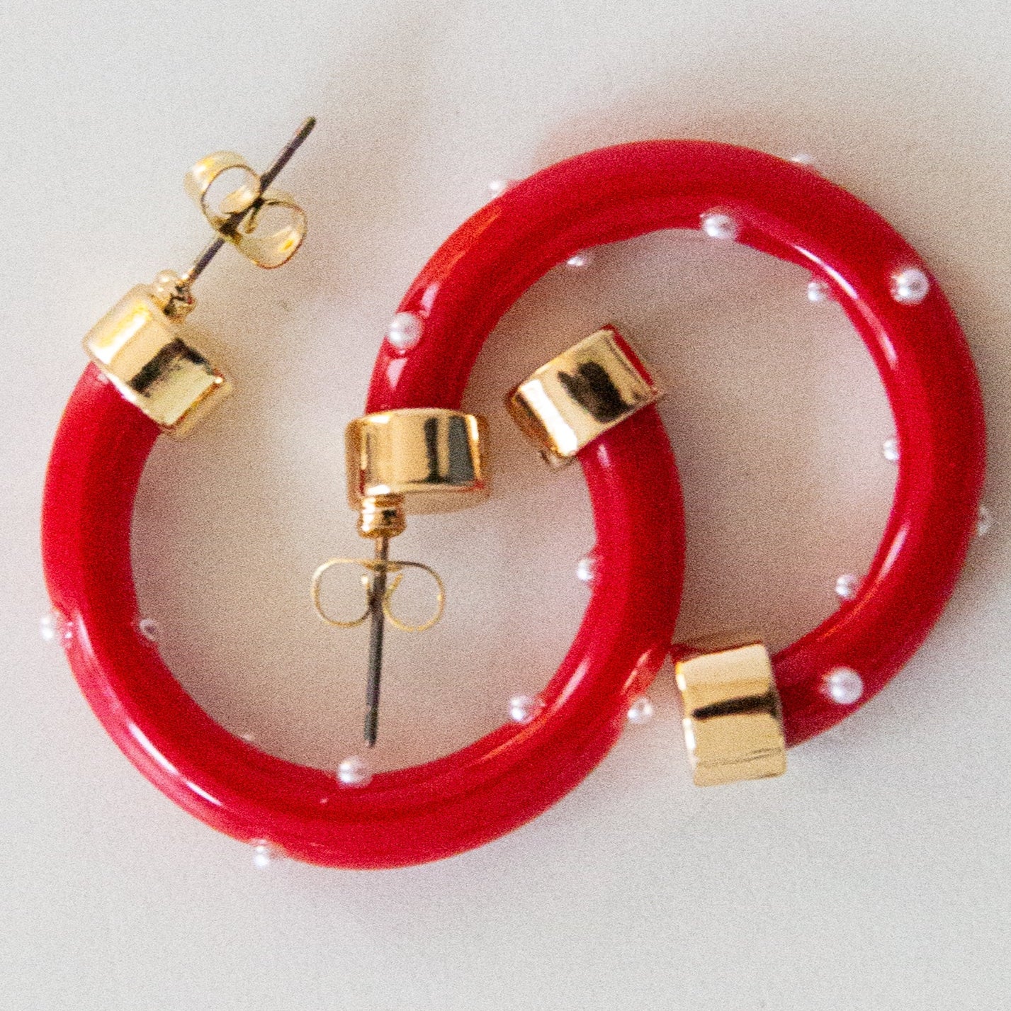 Mini Hoops - Red with Pearls