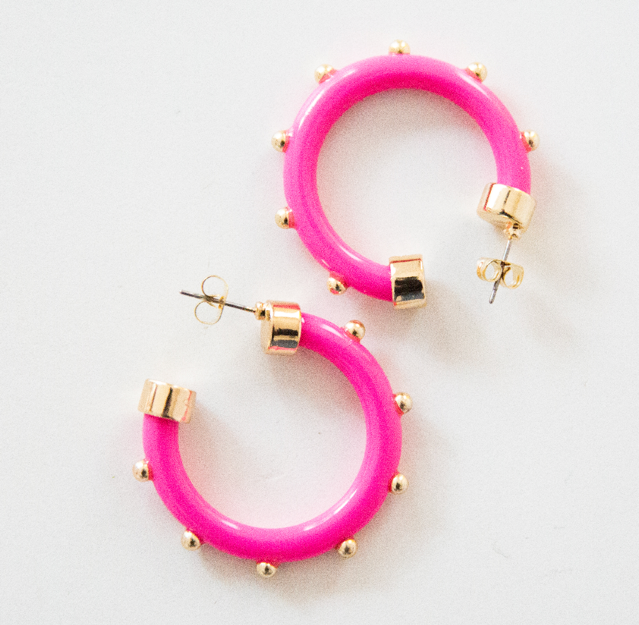 Mini Hoops- Hot Pink with Gold Balls