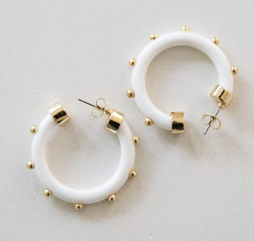 Mini Hoops - White with Gold Balls